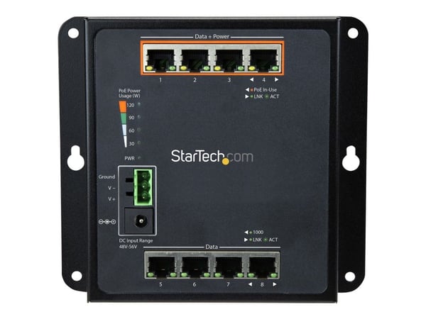 Startech Industrial 8 Port Gigabit PoE Switch, 4 x PoE+ 30W, Power Over Ethernet, Hardened GbE Layer/L2 Managed Switch, Rugged High Power Gigabit N...