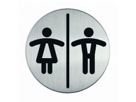 Symbolskylt Hållbar WC kvinna/man Ø83 mm metallpiktogram