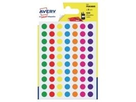 Etiketter Avery PSA08mx Ø8mm ass. farver (pakke á 420 stk.)