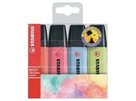 STABILO Boss Original Pastel, 4 stykker, Flerfarget, Meisel tupp, Flerfarget, Plast, Rektangel