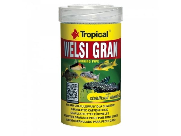 Tropical Welsi Gran, Akvariefisk, Tørr fiskemat, Granulat, Vitamin A, Vitamin C, Vitamin D3, Vitamin E, Kopper, Jod, Strykejern, Mangan, Molybdenum...
