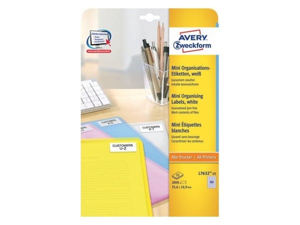 Avery L7632 - Permanent selvklebende - hvit - 35,6 x 16,9 mm 2000 etikett(er) (25 ark x 80 etiketter med returadresse