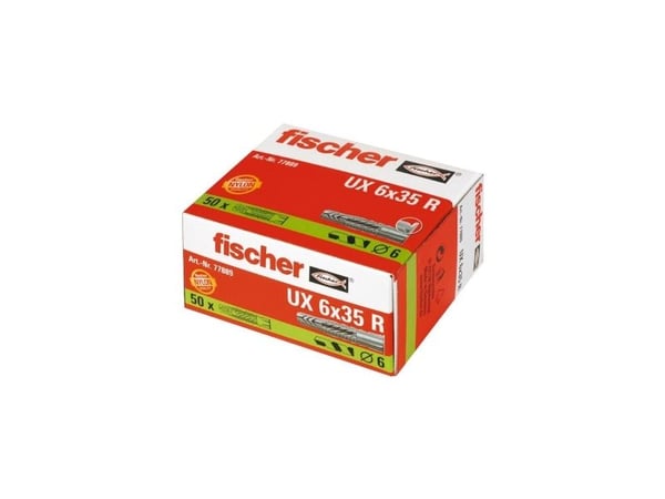 Fischer 77889, Veggplugg, Lettbetong, Murstein, Betong, Gipsfiberplate, Gipsplater, Nylon, 6 mm, 35 mm, 6 mm