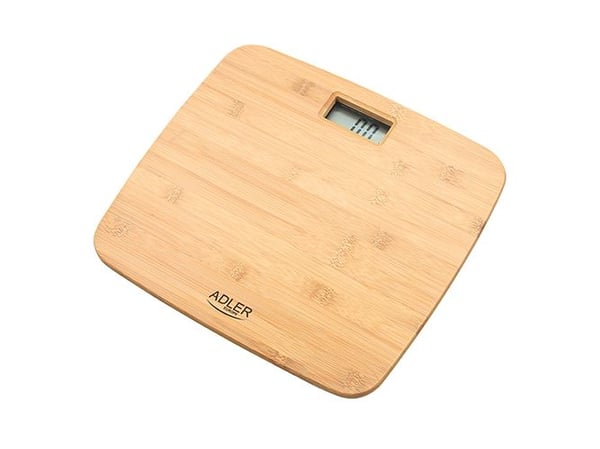 Adler AD 8173, Sähkökäyttöinen henkilövaaka, 150 kg, 100 g, Bamboo, kg/lb, Neliö