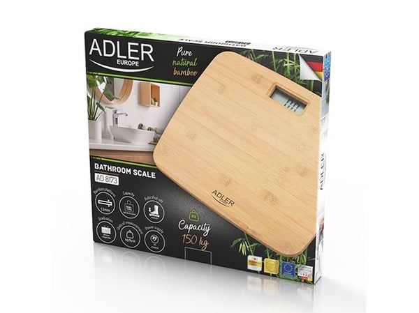Adler AD 8173, Elektronisk personvekt, 150 kg, 100 g, Bamboo, kg/lb, firkant