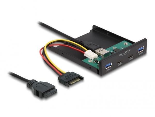 Delock - Lagerbrønnportspanel - USB-C x 2, USB 3.2 Gen 1 x 2 - svart