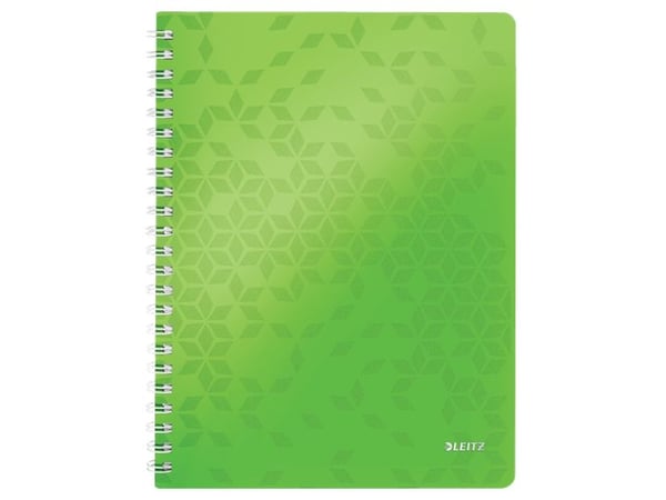 Leitz WOW - Anteckningsblock - trådbunden - A4 (210 x 297 mm) - 80 ark / 160 sidor - fyrkantig - 4 hål - grön - polypropylen (PP)
