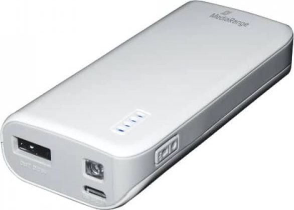 MediaRange Mobile Charger - Strømbank - 5200 mAh - 2.1 A (USB) - på kabel: Micro-USB - grå, hvit