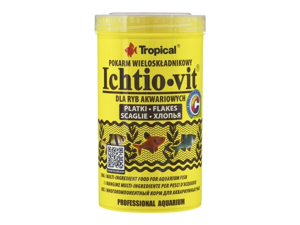 Tropical Ichtio-Vit, Akvariefisk, Tørr fiskemat, Sprøtt, Vitamin A, Vitamin C, Vitamin D3, Vitamin E, Kopper, Jod, Strykejern, Magnesium, Molybdenu...