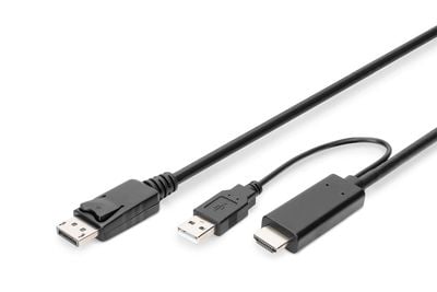 DIGITUS - Adapterkabel - DisplayPort hann til HDMI, USB (kun strøm) hann - 2 m - 4K 30Hz støtte