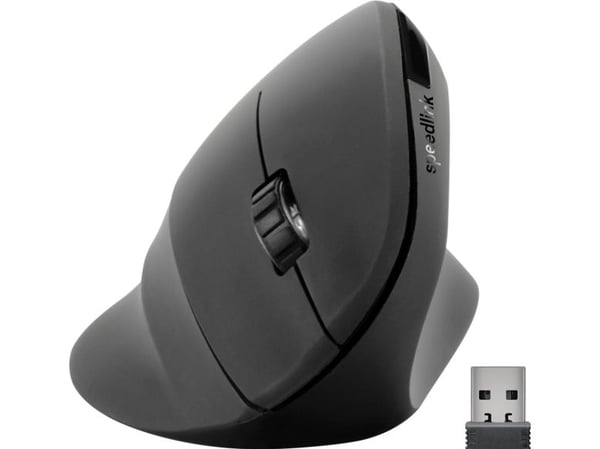 SPEEDLINK PIAVO - Vertikal mus - ergonomisk - høyrehendt - optisk - 5 knapper - trådløs - 2.4 GHz - USB trådløs mottaker - gummisvart - hengeboks
