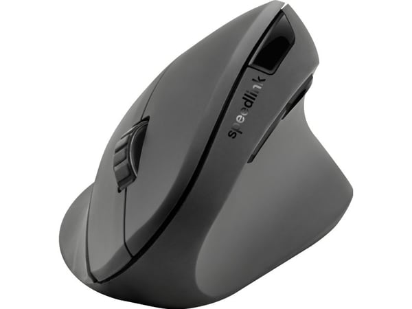 SPEEDLINK PIAVO - Vertikal mus - ergonomisk - høyrehendt - optisk - 5 knapper - trådløs - 2.4 GHz - USB trådløs mottaker - gummisvart - hengeboks