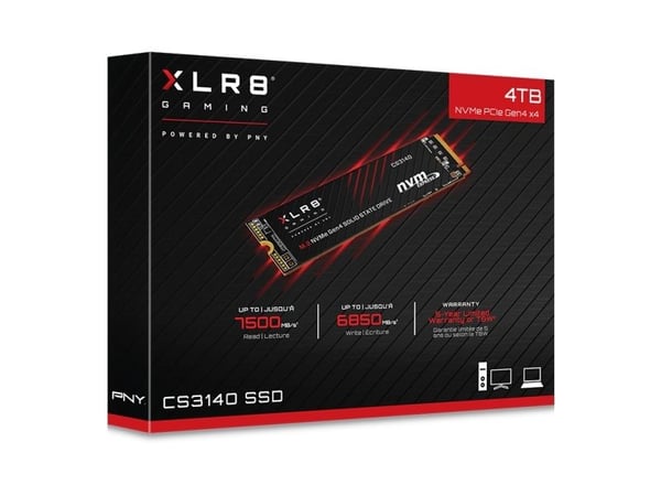 PNY XLR8 CS3140 - SSD - 4 TB - intern - M.2 2280 - PCIe 4.0 x4 (NVMe) - 256-bit AES - integrert kjøle