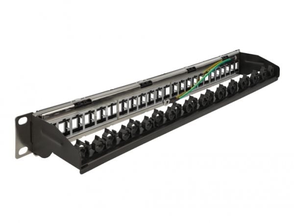 Delock - Svart dekkstein patchpanel - skapmonterbar - svart - 1U - 19" - 24 porter