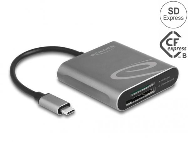 Delock - Kortinlukija (SDHC, SDXC, SDHC UHS-I, SDXC UHS-I, SDHC UHS-II, SDHC UHS-II, CFexpress 2.0 Type B, SD Express) - USB-C 3.2 Gen 2 - Windows ...