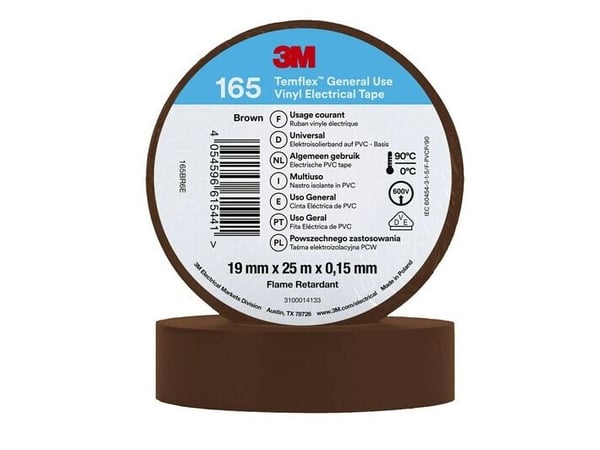 3M 165BR6E, 1 kpl, Ruskea, PVC-muovi, 600 V, Kupla, 25 m