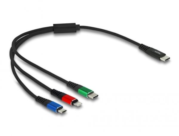 DeLOCK 86820, 0,3 m, USB C, USB C/Micro-USB B/Lightning, USB 2.0, Musta, Sininen, Vihreä, Punainen