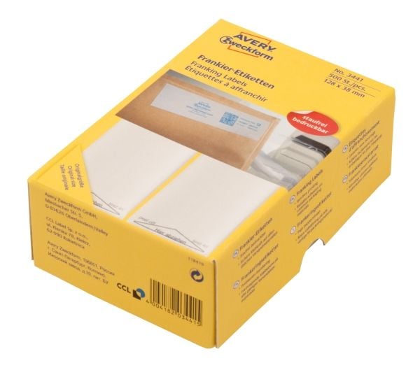 Avery Frankeringsetiketter - Permanent selvklebende - hvit - 138 x 48 mm 500 etikett(er) (250 ark x 2 permanente frankeringsetiketter)