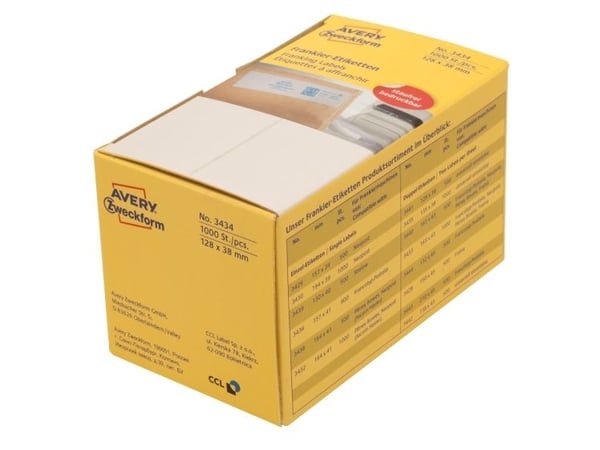Avery Zweckform 3434 - Naturlig hvitt - 128 x 38 mm 1000 stk (500 ark x 2 merkelapper