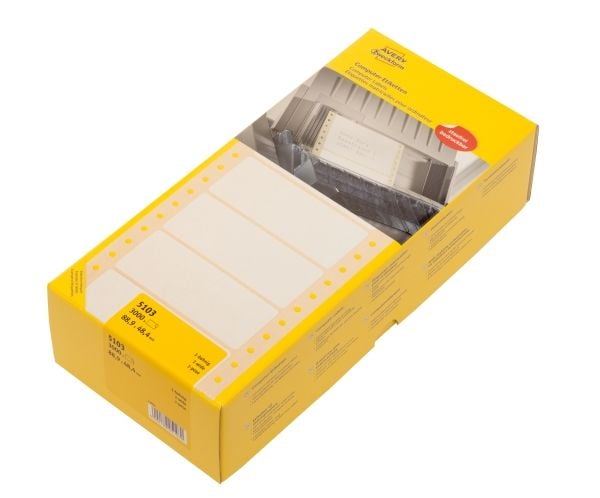 Avery Computer Labels 5103 88.9X48.4 1B, 88.9 x 48.4, 3000 kpl