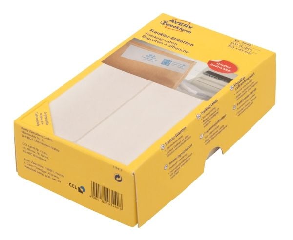 Avery Zweckform - Permanent selvklebende - hvit - 163 x 43 mm 500 etikett(er) (250 ark x 2 frankeringsetiketter)