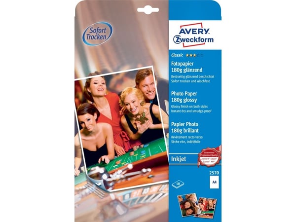 Avery Premium Instant DRY 2570 - Glanset - hvit - A4 (210 x 297 mm) - 180 g/m² - 10 ark fotopapir