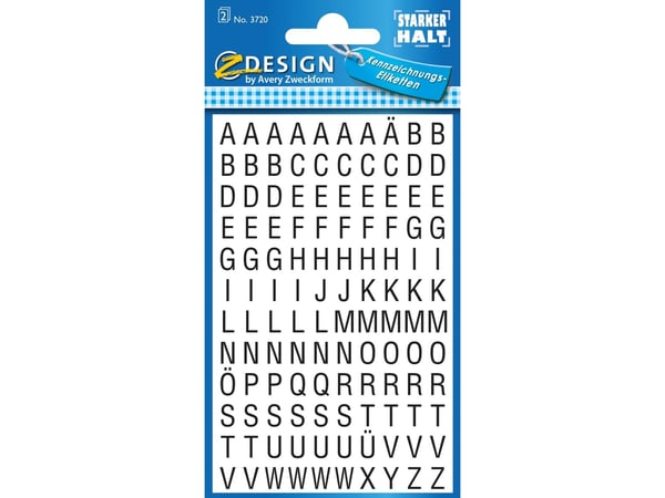 Z-Design 3720 etiketter med bokstäver, litet format, 240 etiketter, svart (Avery 3720 självhäftande bokstäver)