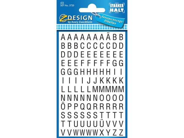 Z-Design 3720 etiketter med bokstäver, litet format, 240 etiketter, svart (Avery 3720 självhäftande bokstäver)