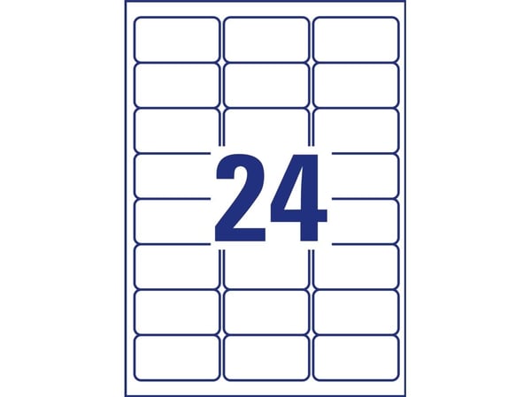 Avery L7970-25, Hvit, Avrundet rektangel, 63.5 x 33.9 mm, A4, Papir, Universell