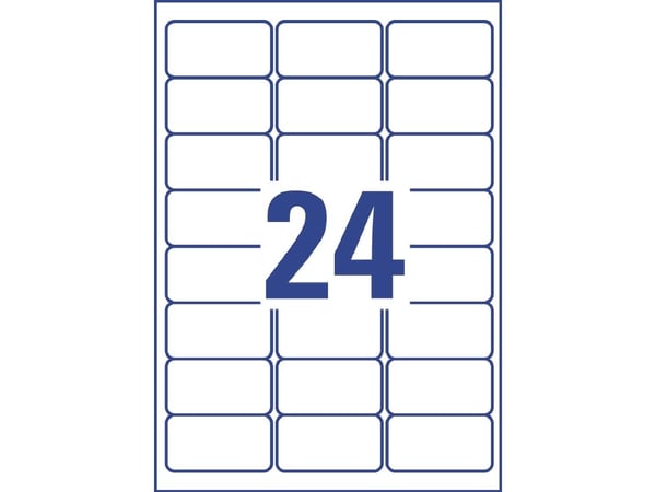 Avery L7970-25, Hvit, Avrundet rektangel, 63.5 x 33.9 mm, A4, Papir, Universell