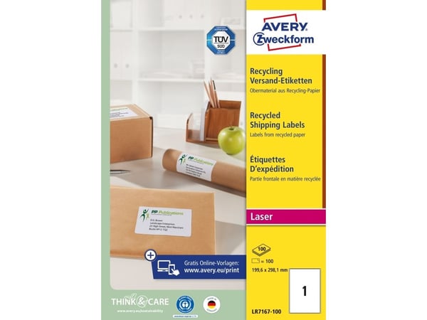 Avery QuickPEEL, Valkoinen, A4, 199,6 mm, 289,1 mm, 100 kpl, 100 arkkia