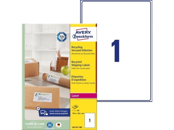 Avery QuickPEEL, Valkoinen, A4, 199,6 mm, 289,1 mm, 100 kpl, 100 arkkia