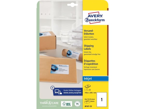 Avery - Hvit - 199.6 x 289.1 mm 25 etikett(er) (25 ark x 1) adresselapper