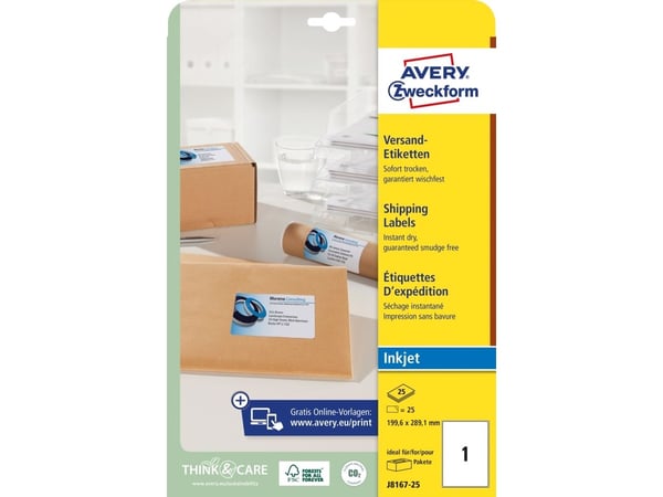 Avery - Hvit - 199.6 x 289.1 mm 25 etikett(er) (25 ark x 1) adresselapper