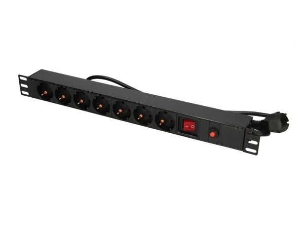 Extralink EXPDU7EU SW - Strømfordelingslist (kan monteres i rack) - utgangskontakter: 7 - 1U - 19" - 2 m kabel - Europa - svart