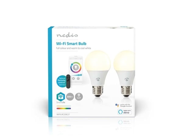 Nedis SmartLife - LED-lyspære - E27 - 9 W (ekvivalent 60 W) - klasse F - RGB/varmt til kjølig hvitt lys - 2700-6500 K - hvit (en pakke 2)