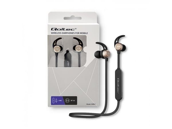 Qoltec - Ørepropper med mikrofon - i øret - Bluetooth - trådløs - svart, gull