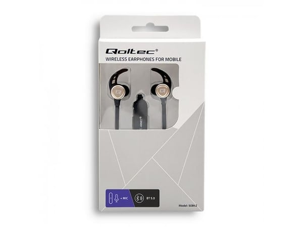 Qoltec - Ørepropper med mikrofon - i øret - Bluetooth - trådløs - svart, gull