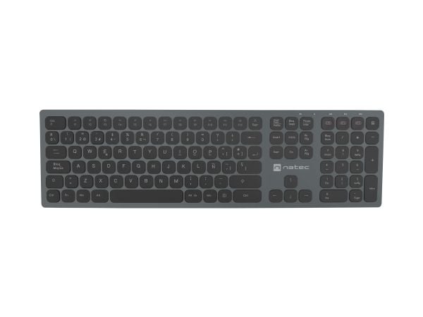 NATEC NKL-1830, Full størrelse (100 og), Trådløs, RF trådløs + Bluetooth, Membrannøkkelbryter, QWERTY, Sort, Grå
