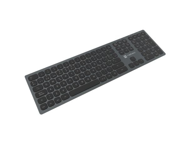 NATEC NKL-1830, Full størrelse (100 og), Trådløs, RF trådløs + Bluetooth, Membrannøkkelbryter, QWERTY, Sort, Grå