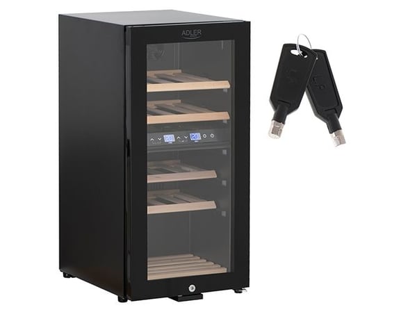 Adler AD 8080, Vin kjøleskap, Frittstående, 24 flasker, G, Innebygd lys, Svart