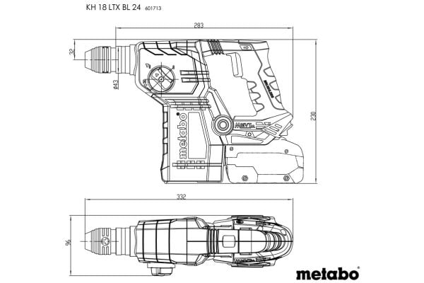 Metabo KH 18 LTX BL 24, SDS Plus, Sort, Børsteløs motor, 2,4 cm, 1280 RPM, 2,2 J