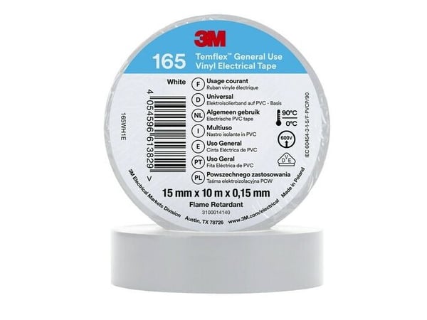 3M 165WH1E, 1 styck, Vit, PVC, 600 V, Blåsa, 10 m