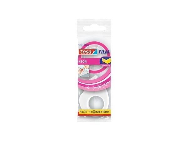 TESA Tesafilm, Rosa, Avtagbar, 19 mm, 1 stykker, Polybag, 1 roll 10m x 19mm pink + Mini dispenser, white