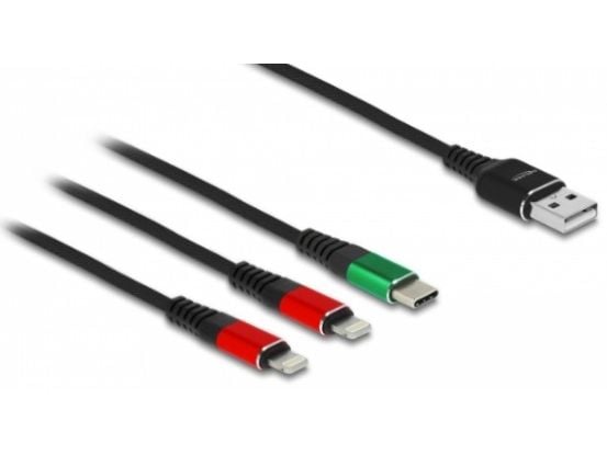 DeLOCK 86821, 1 m, USB A, USB C/Lightning, USB 2.0, Musta, Vihreä, Punainen
