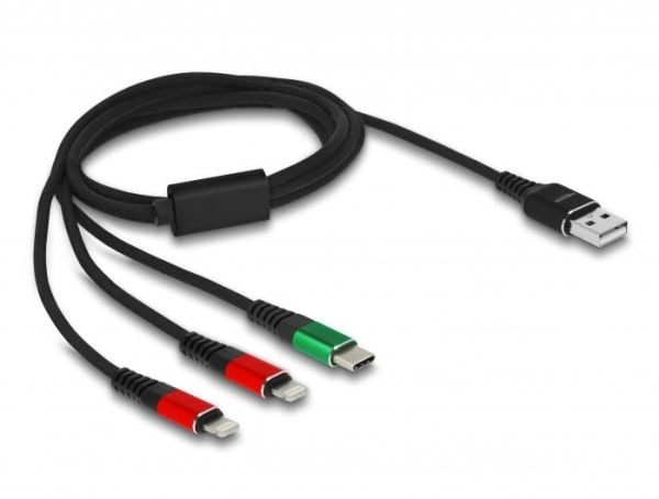 DeLOCK 86821, 1 m, USB A, USB C/Lightning, USB 2.0, Musta, Vihreä, Punainen