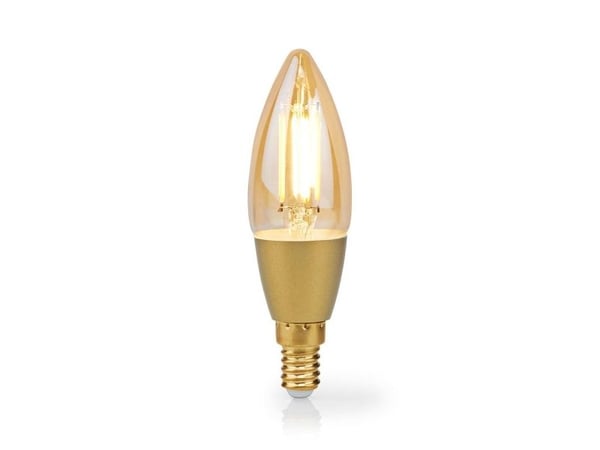 Nedis SmartLife - LED-filamentlyspære - form: stearinlys - E14 - 4.9 W (ekvivalent 40 W) - klasse F - varmt hvitt lys - 1800-3000 K - gyllen