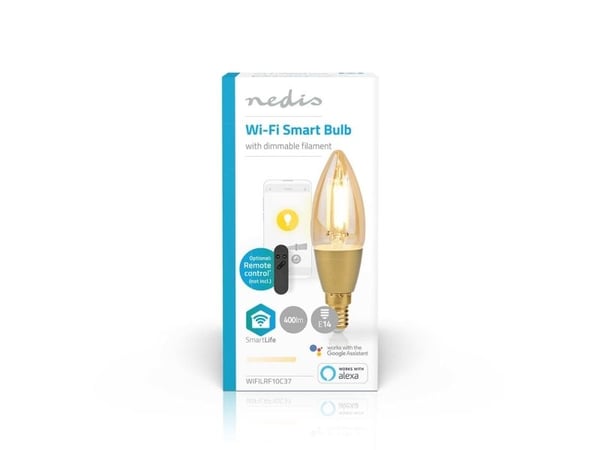 Nedis SmartLife - LED-filamentlyspære - form: stearinlys - E14 - 4.9 W (ekvivalent 40 W) - klasse F - varmt hvitt lys - 1800-3000 K - gyllen