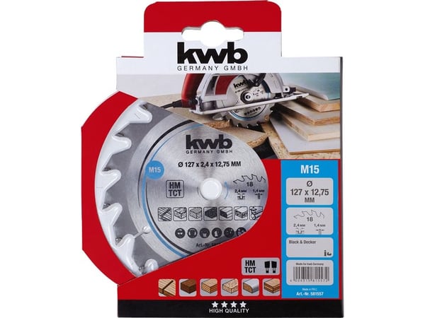 kwb 581557, Tungsten Carbide Tipped (TCT), Løvtre, Plast, Kryssfiner, Mykt tre, 12,7 cm, 1,27 cm, 1,4 mm, 2,4 mm