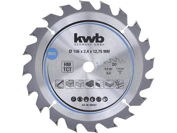 kwb 584157, Tungsten Carbide Tipped (TCT), Sponplate, Løvtre, Plast, Mykt tre, 18,4 cm, 1,6 cm, 1,4 mm, 2,4 mm